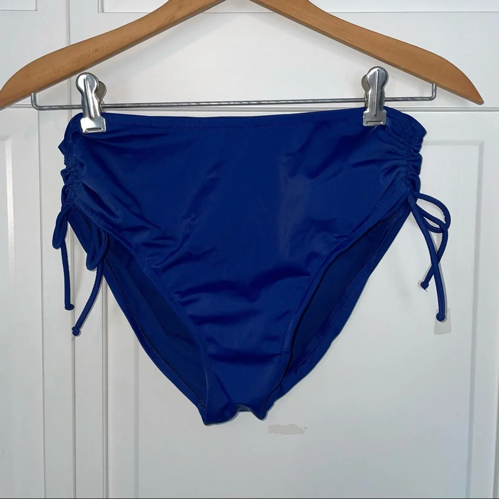 Navy Blue Ruched Tie Side BIkini Swim Bottoms Bathing Suit Beach Pool 12